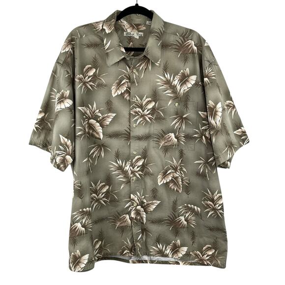 Batik Bay Green Hawaiian Leaf Print Cotton Button Front Short Sleeve Shirt XXL - Picture 1 of 13